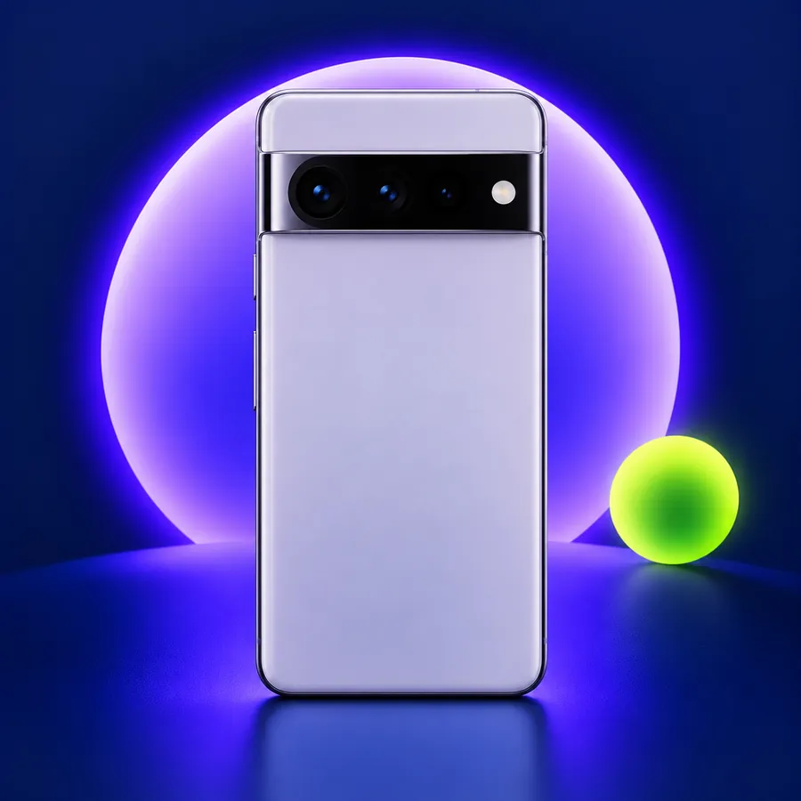 Illustration of a phone shown from the front and back on a navy background