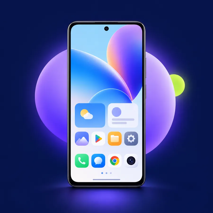 Illustration of an Android phone on a navy background
