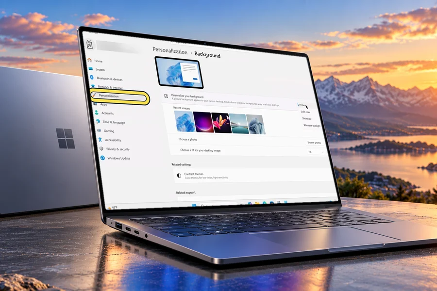 Windows: our real screenshot on an illustrated device