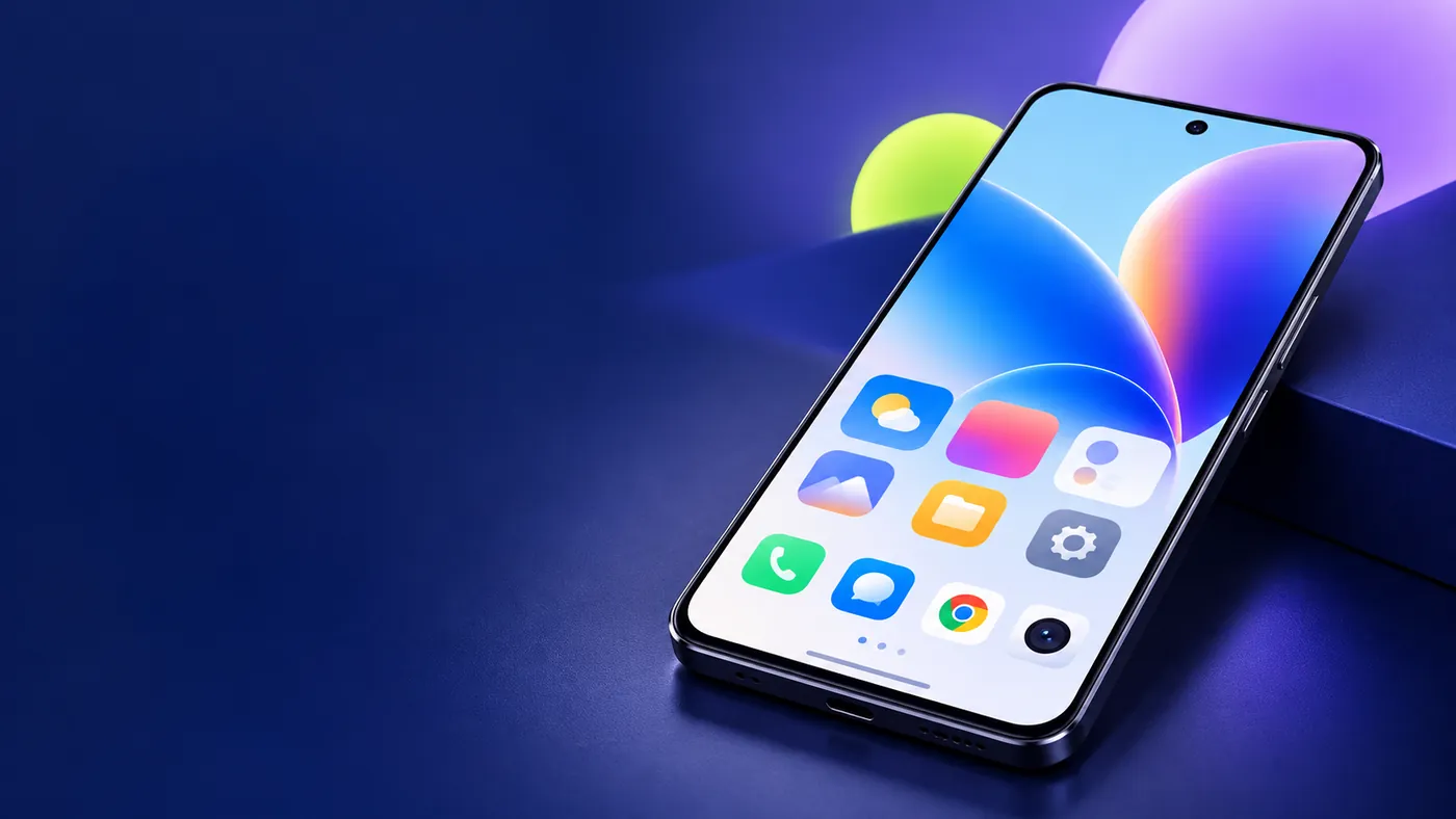 Illustration of an Android phone on a navy background