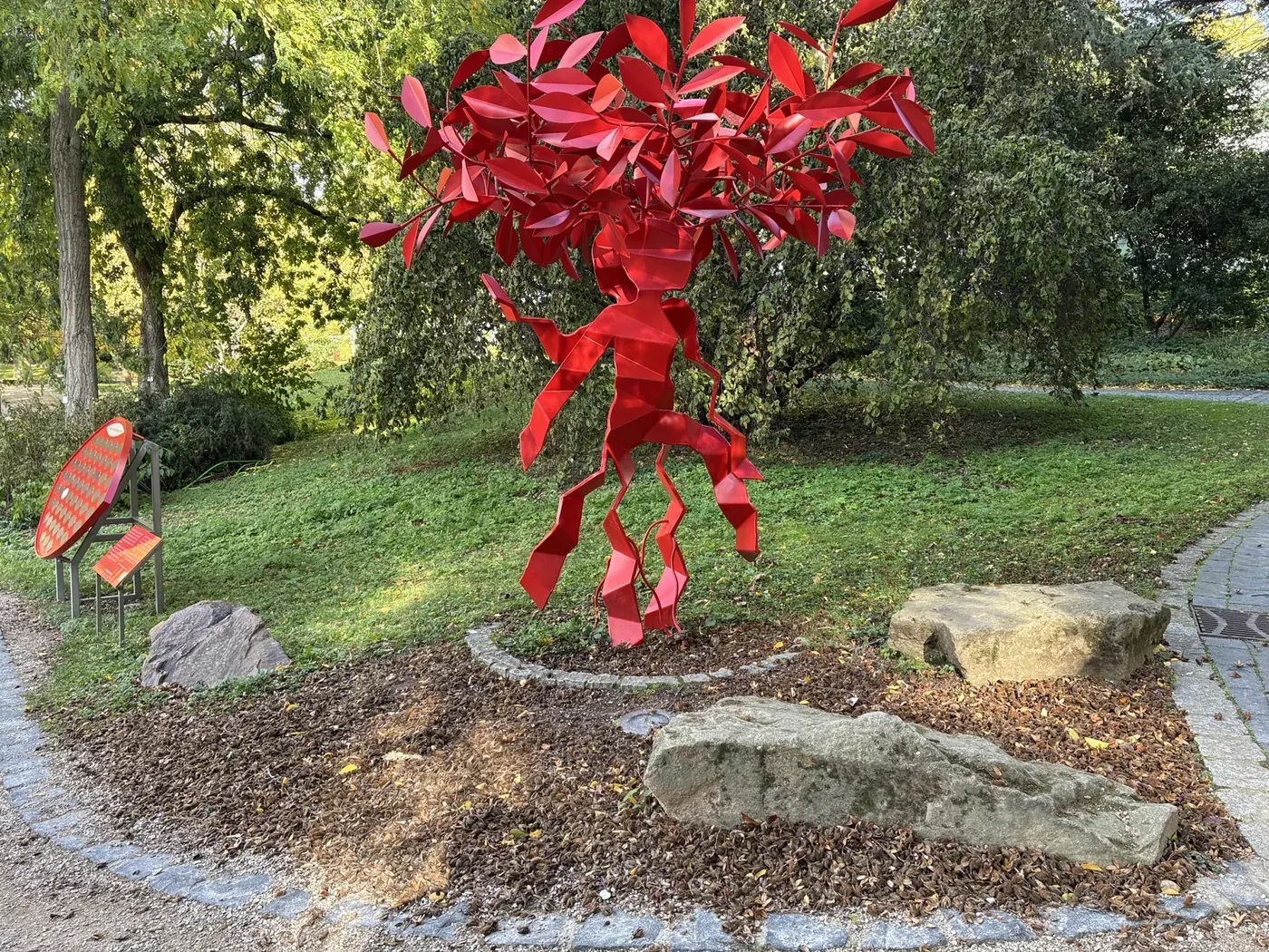 Red sculpture, photographed with the iPhone 17e