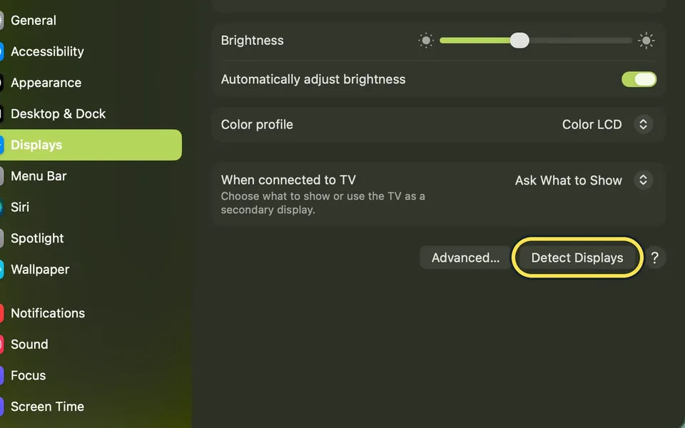 Screenshot from the guide: External monitor not detected on a Mac? 7 fixes to try