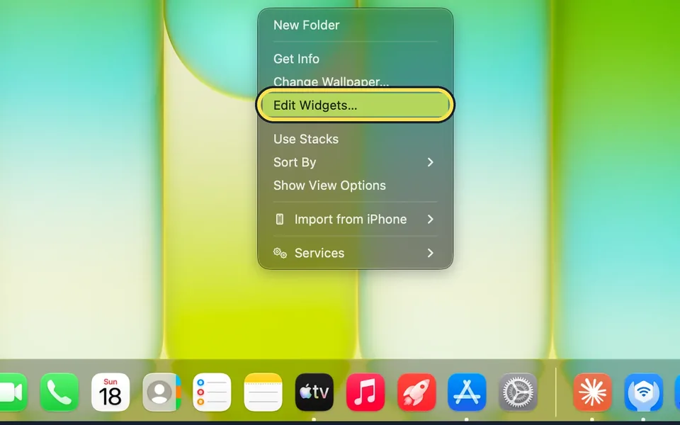 Screenshot from the guide: How to add widgets to the desktop on a Mac