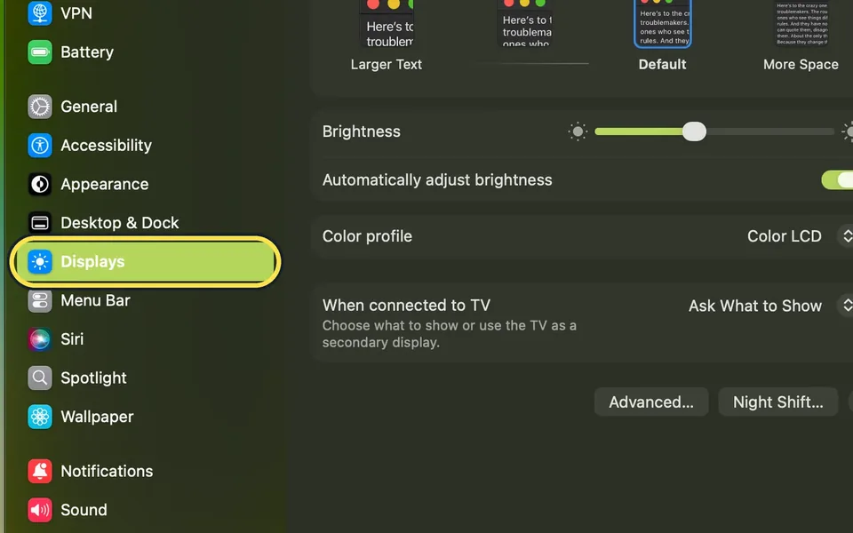 Screenshot from the guide: How to change the screen resolution on a Mac