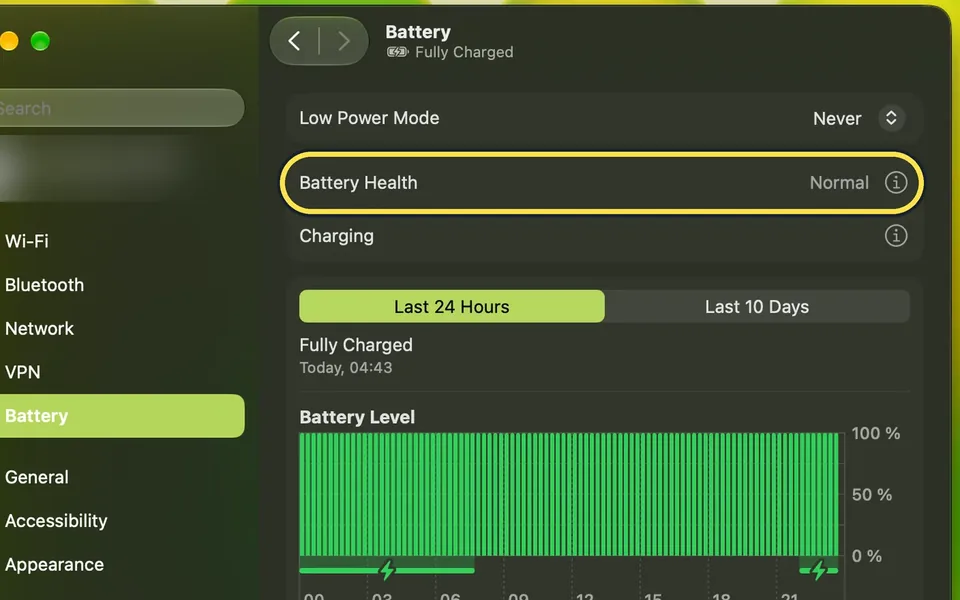 Screenshot from the guide: How to check battery health on a MacBook