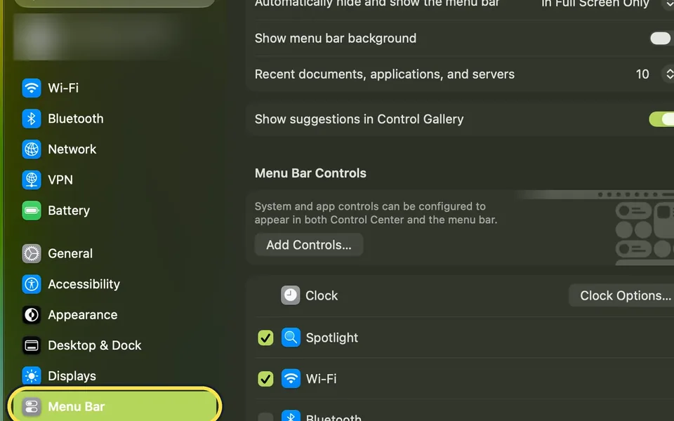 Screenshot from the guide: How to customise the menu bar on a Mac