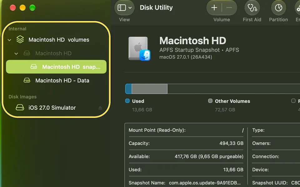 Screenshot from the guide: How to repair a disk on a Mac with Disk Utility First Aid
