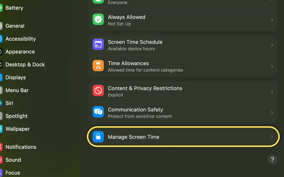Screenshot from the guide: How to set up Screen Time on a Mac