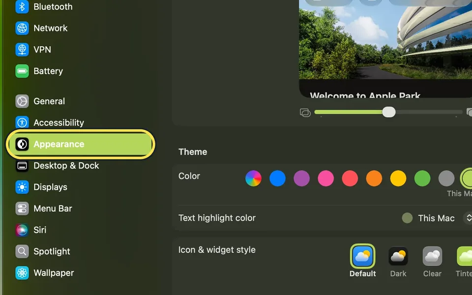 Screenshot from the guide: How to turn on dark mode on a Mac
