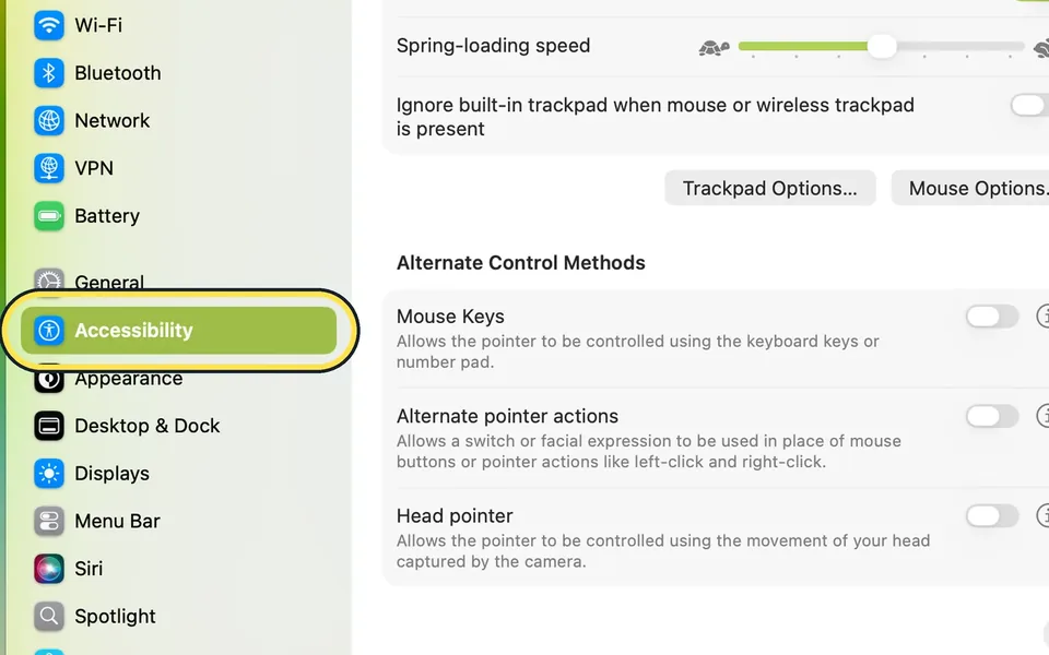 Screenshot from the guide: How to turn on three-finger drag on a Mac (macOS 27)