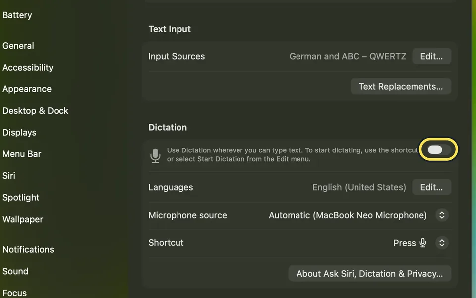 Screenshot from the guide: How to use dictation on a Mac