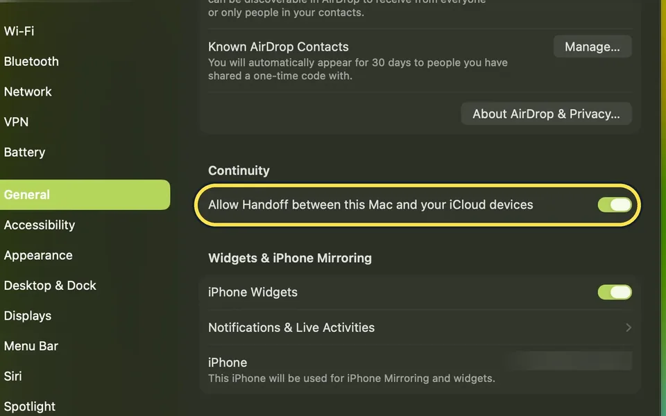 Screenshot from the guide: How to use Handoff between a Mac and an iPhone