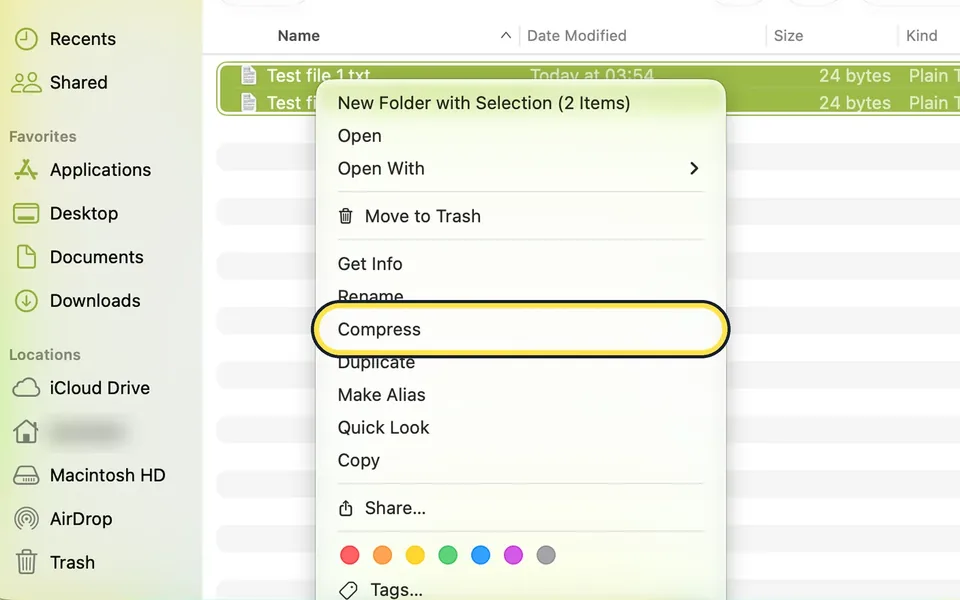 Screenshot from the guide: How to zip and unzip files on a Mac