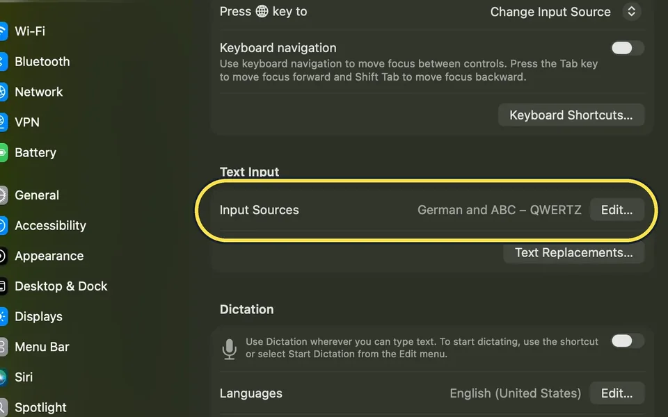 Screenshot from the guide: Mac typing the wrong characters? Check the keyboard layout