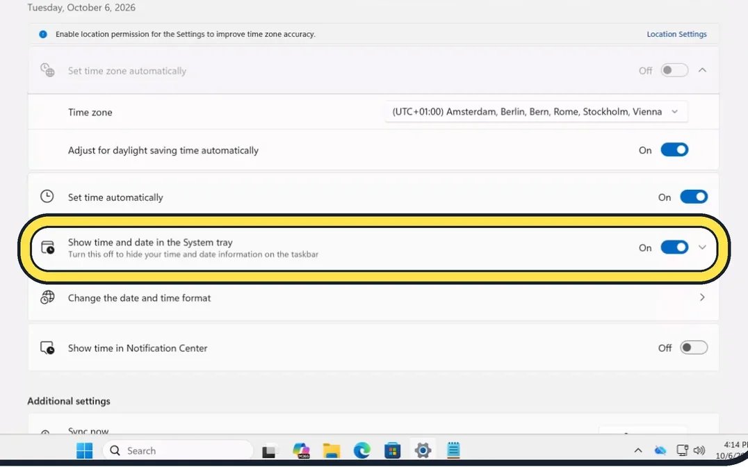 Screenshot from the guide: How to change the date, time and time zone on Windows 11