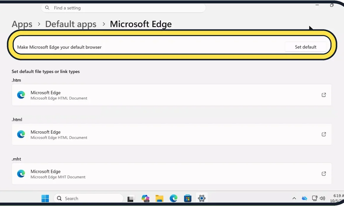 Screenshot from the guide: How to change the default browser on Windows 11