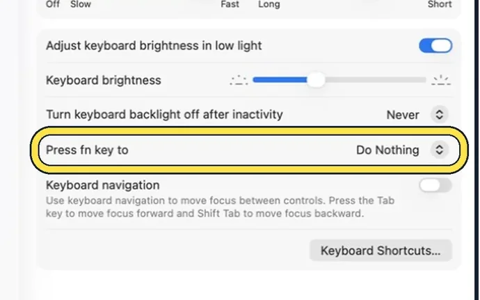 Screenshot from the guide: How to change what the fn or Globe key does on a Mac