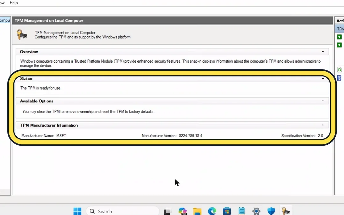 Screenshot from the guide: How to check if your PC has TPM 2.0 on Windows 11