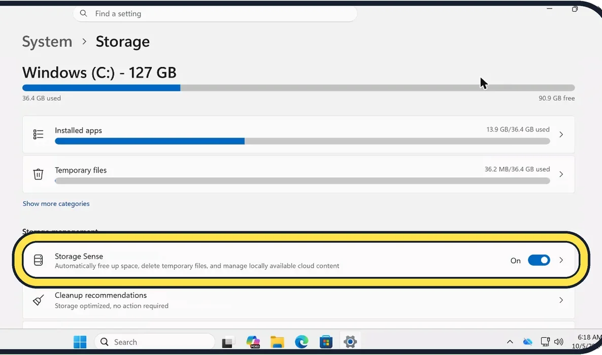 Screenshot from the guide: How to free up disk space on Windows 11