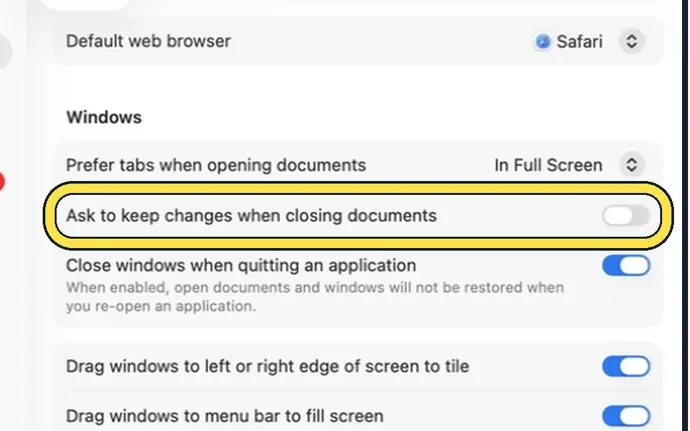 Screenshot from the guide: How to make a Mac ask before saving changes