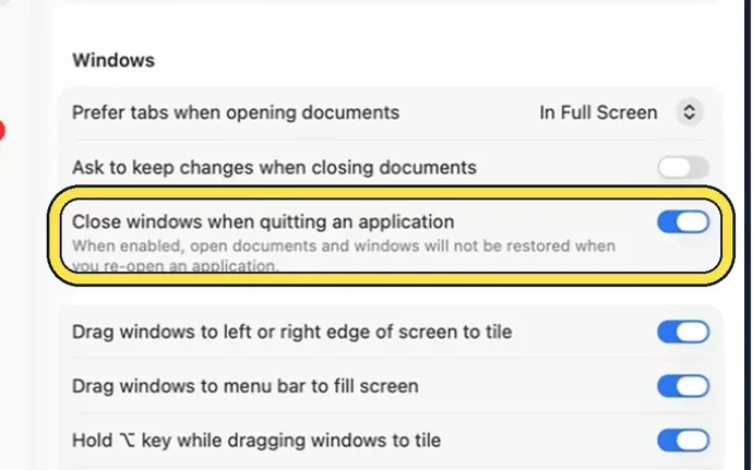 Screenshot from the guide: How to make Mac apps reopen their windows