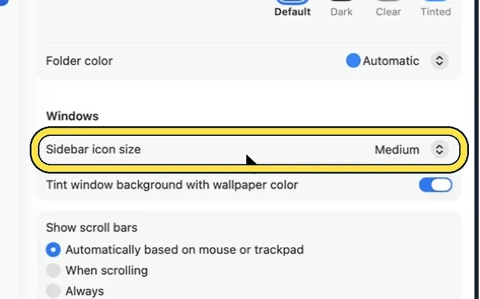 Screenshot from the guide: How to make sidebar icons and text bigger on a Mac