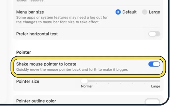 Screenshot from the guide: How to make the mouse pointer bigger on a Mac