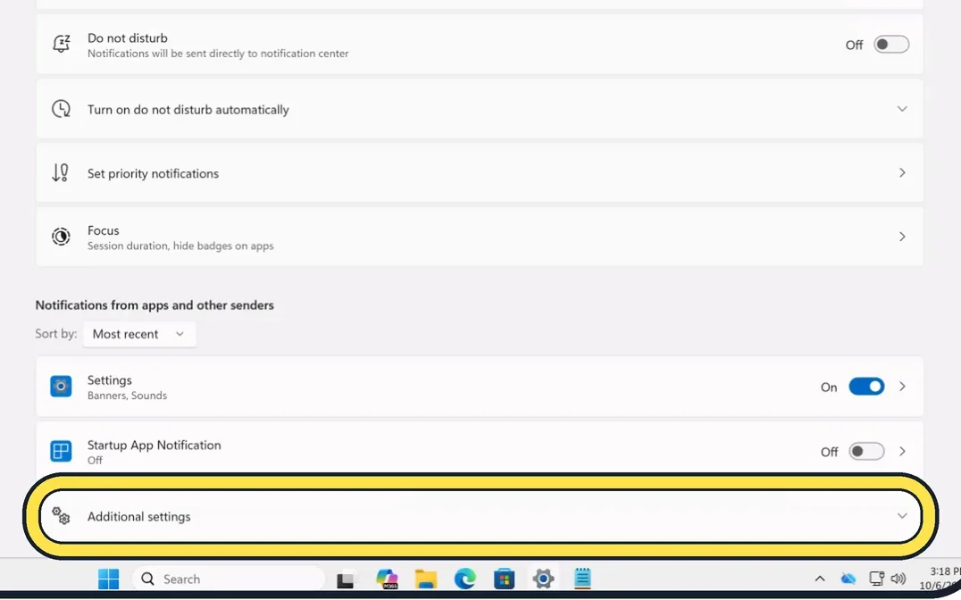 Screenshot from the guide: How to stop notifications popping up on Windows 11