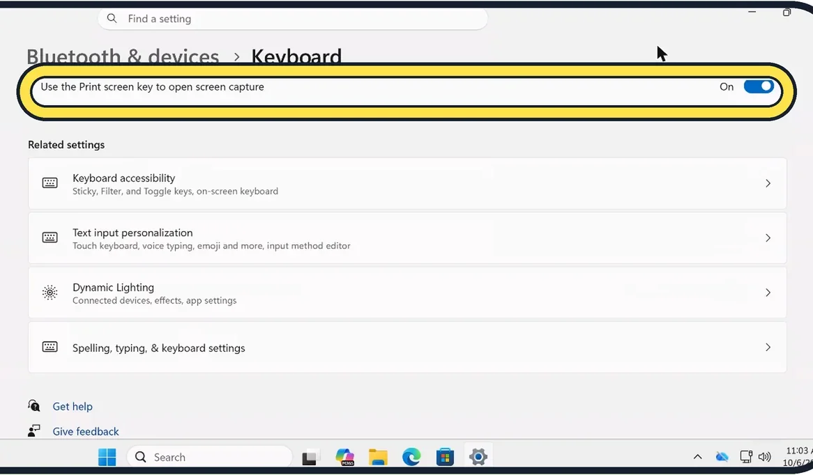 Screenshot from the guide: How to stop Print Screen opening Snipping Tool on Windows 11