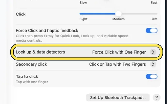Screenshot from the guide: How to turn off Force Click on a Mac trackpad