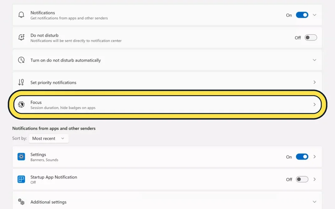 Screenshot from the guide: How to use Do not disturb and Focus on Windows 11