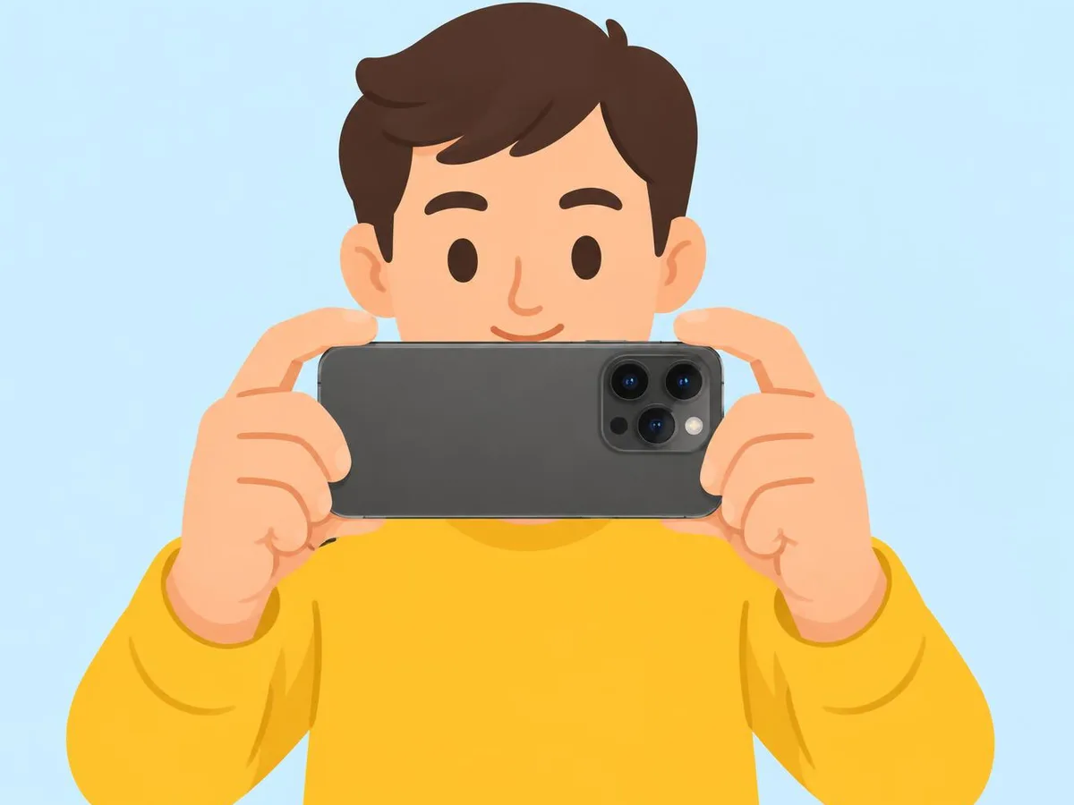Illustration of a person holding a phone steady with both hands to take a photo
