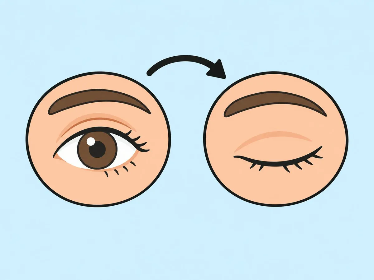 Illustration of an open eye and the same eye closed, with an arrow between them