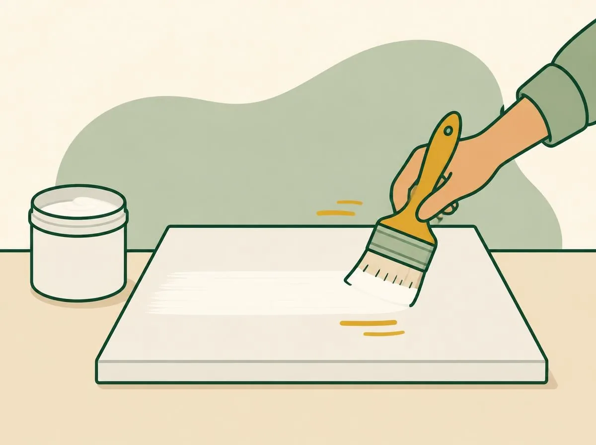Illustration of a final layer of white being brushed on in horizontal strokes, matching the direction of the first layer