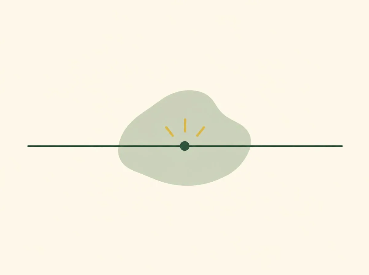 Illustration of a small dot marked on a faint horizontal line near the centre of the page