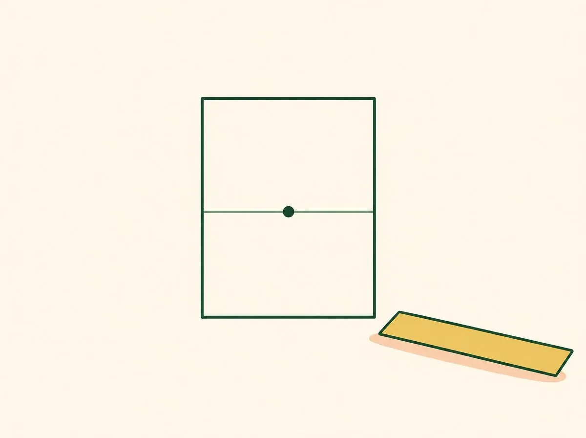 Illustration of an upright rectangle drawn with a ruler in the middle of the page, with the dot on the horizon line inside it