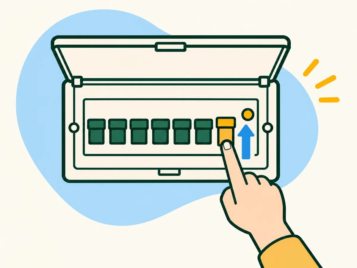 Illustration of a finger pushing the yellow safety switch lever up, with an arrow pointing up