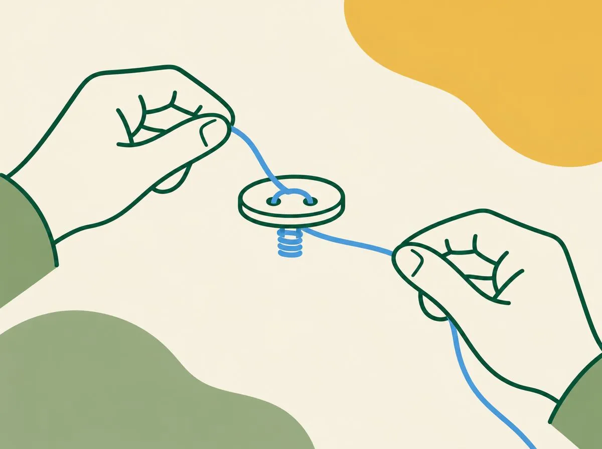 Illustration of a button lifted slightly away from the fabric, with thread being wound round the short column of stitches beneath it