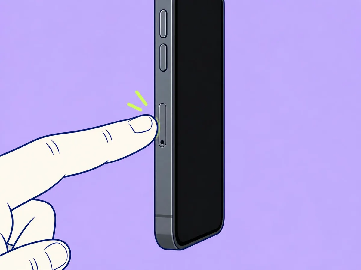 Illustration of a fingertip pushing a SIM tray back into the side of a phone until it sits flush
