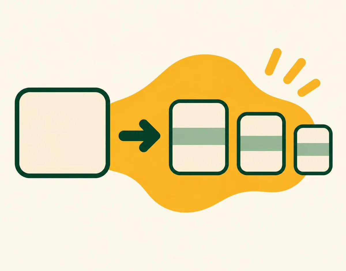Illustration of one big block being split into three smaller blocks of different sizes