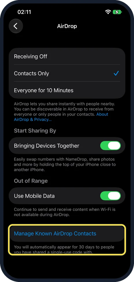 iPhone screen: Enter the AirDrop code