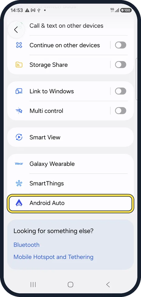 Android screenshot: Open Android Auto settings