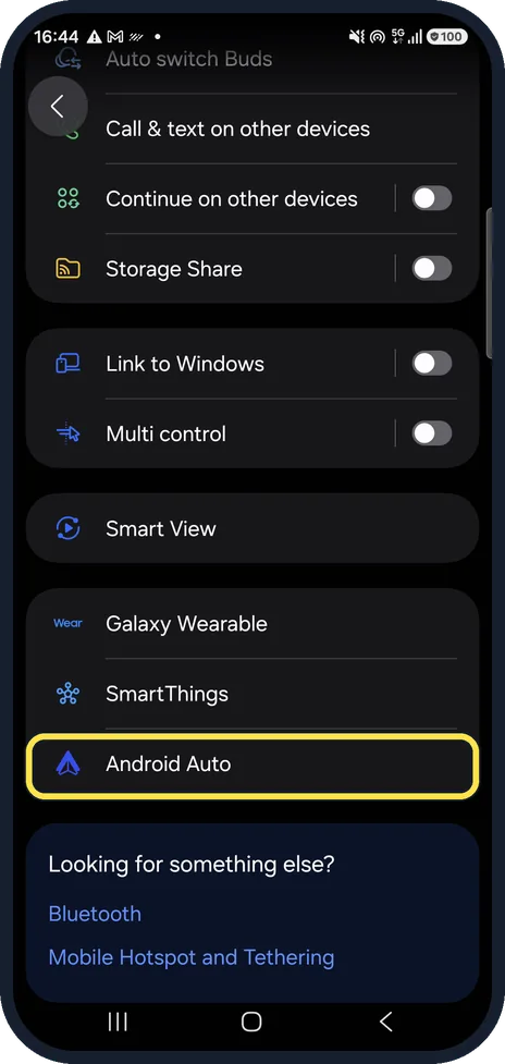 Android screenshot: Open Android Auto settings