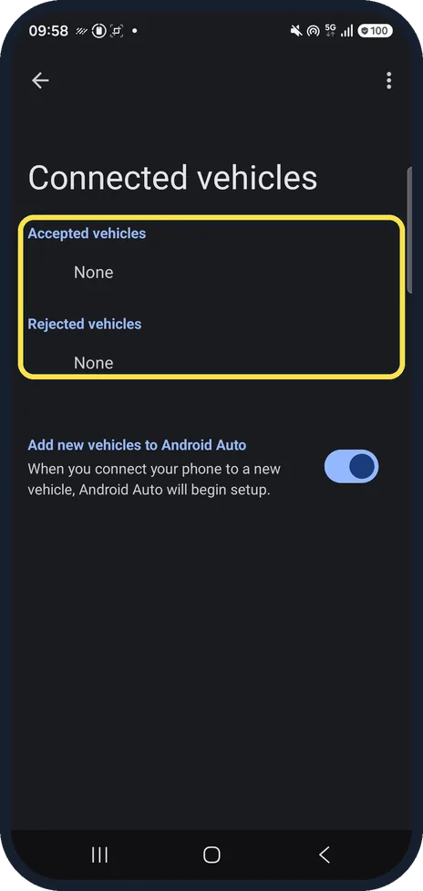 Android screenshot: Forget the car and connect again