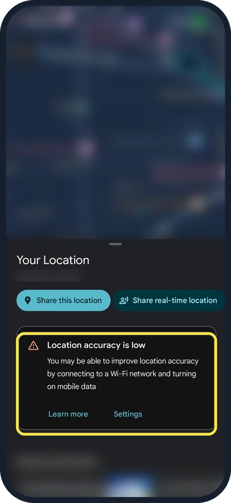 Android screenshot: Tap the blue dot