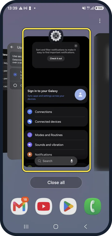 Android screenshot: Close the app and open it again