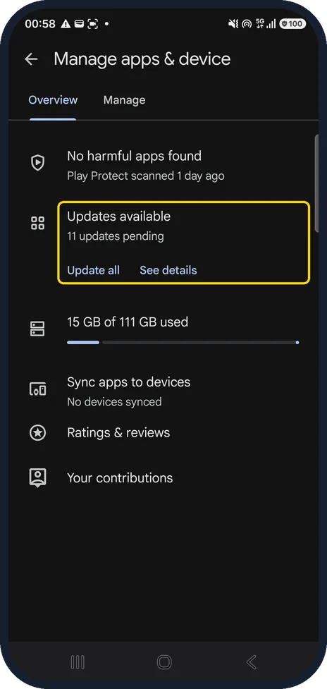 Android screenshot: Update the app