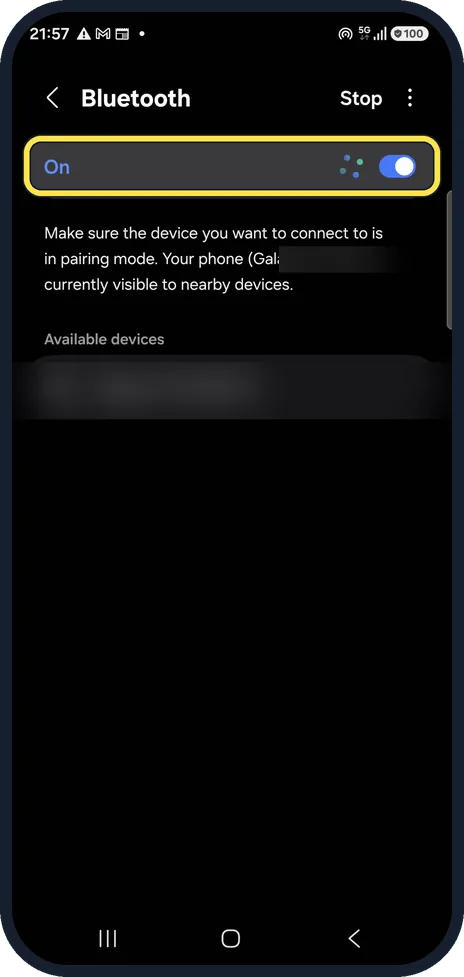 Android screenshot: Turn Bluetooth off and on