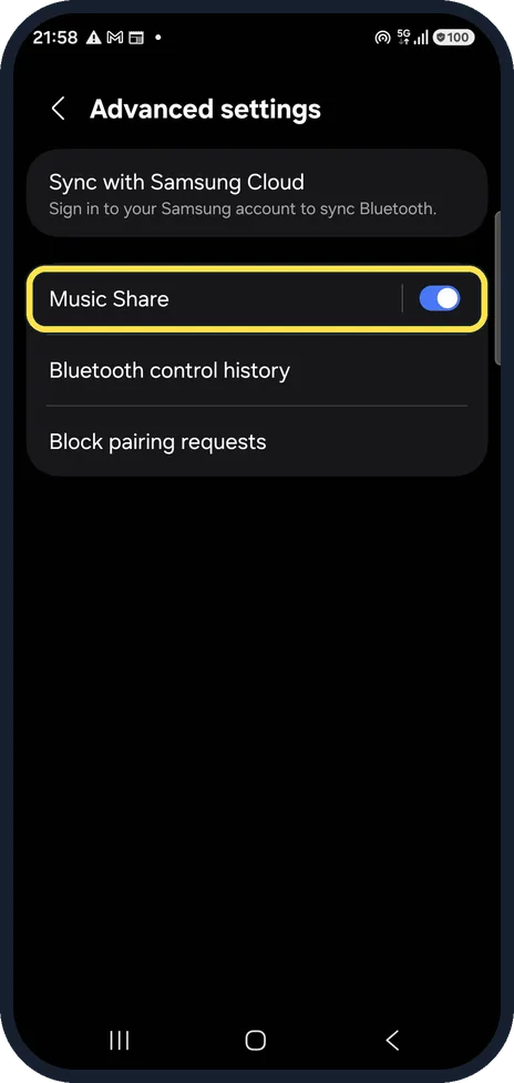Android screenshot: Check the advanced settings