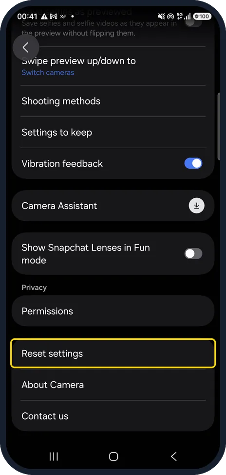 Android screenshot: Tap Reset settings